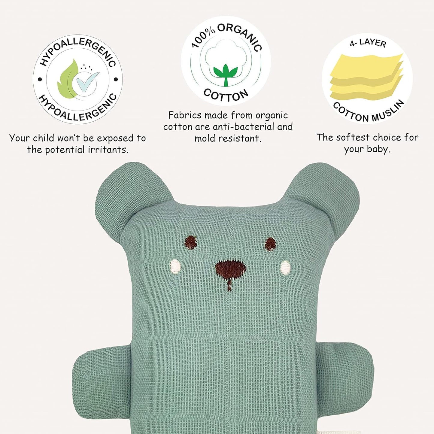 Aventra Organics Soft Cuddle Toy – 100% Organic Muslin, 0+ Months, 18x10x4cm, Boris the Bear Collectible