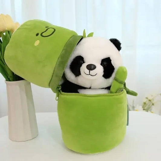 YUSRE Cute Panda Plush Bunny in Bamboo – Soft Stuffed Animal Toy – Kawaii Teddy Birthday Gift