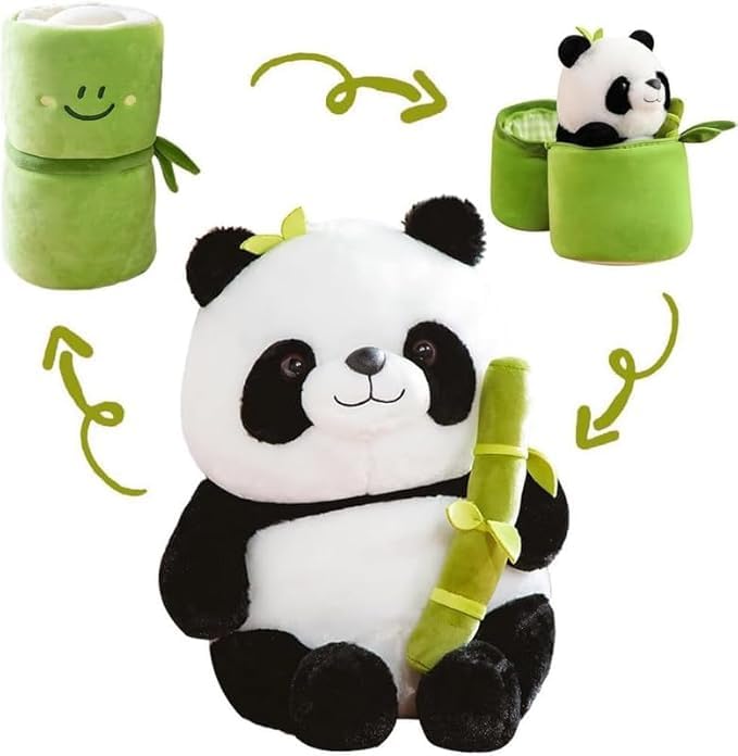 YUSRE Cute Panda Plush Bunny in Bamboo – Soft Stuffed Animal Toy – Kawaii Teddy Birthday Gift