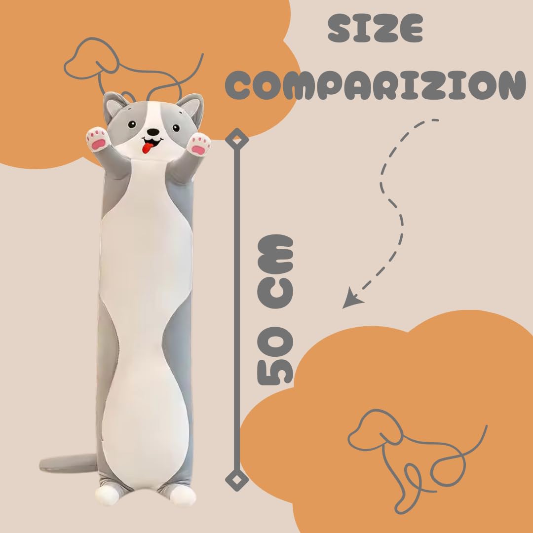 Tosur Plush The Perfect Grey Long Dog Pillow for Cozy Nights, Sweet Dreams & Hug-Ready Comfort