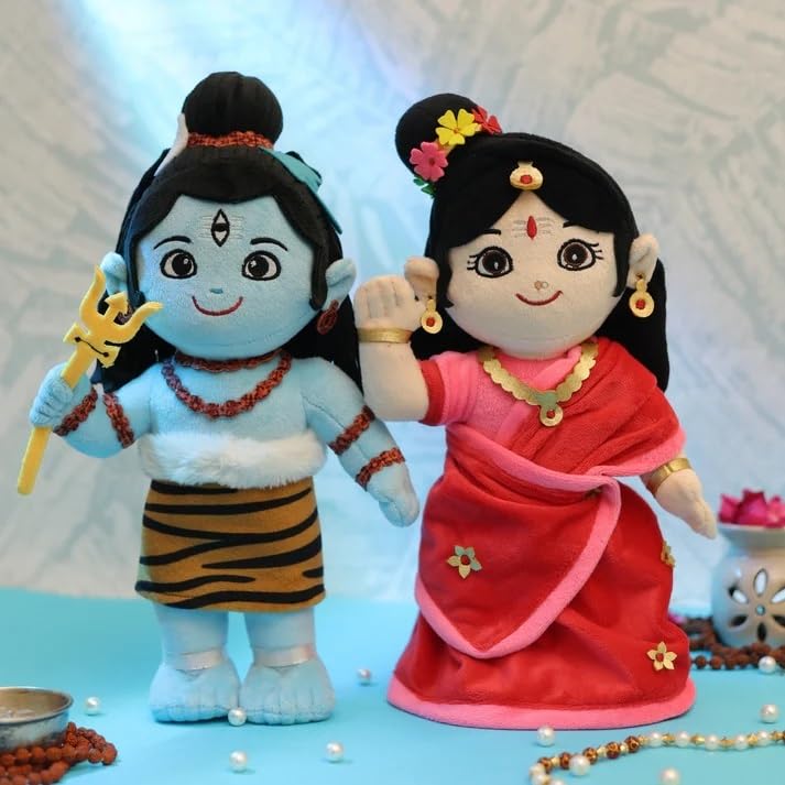 Pivana's Box Shiva-Parvati Plush Toy Duo (Non-Musical) | Soft Gift Set for Babies & Toddlers