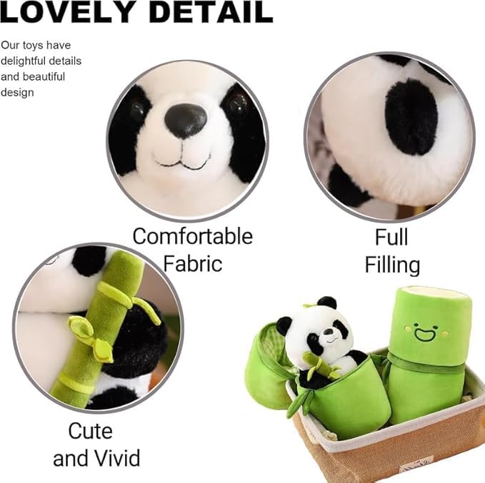 YUSRE Cute Panda Plush Bunny in Bamboo – Soft Stuffed Animal Toy – Kawaii Teddy Birthday Gift