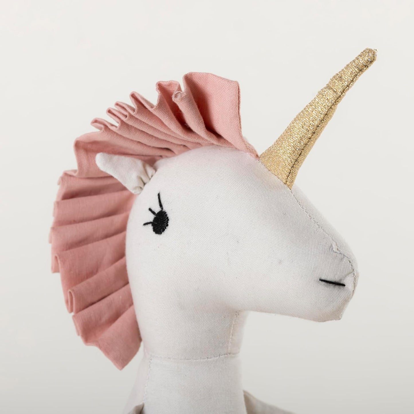 Mysteria Unicorn Plush Doll – Soft Cotton Toy in White with Pink Dress & Golden Horn, Perfect for Kids