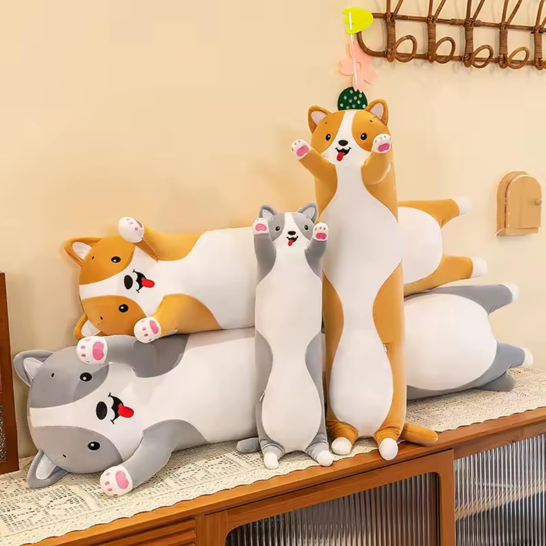 Tosur Plush The Perfect Grey Long Dog Pillow for Cozy Nights, Sweet Dreams & Hug-Ready Comfort