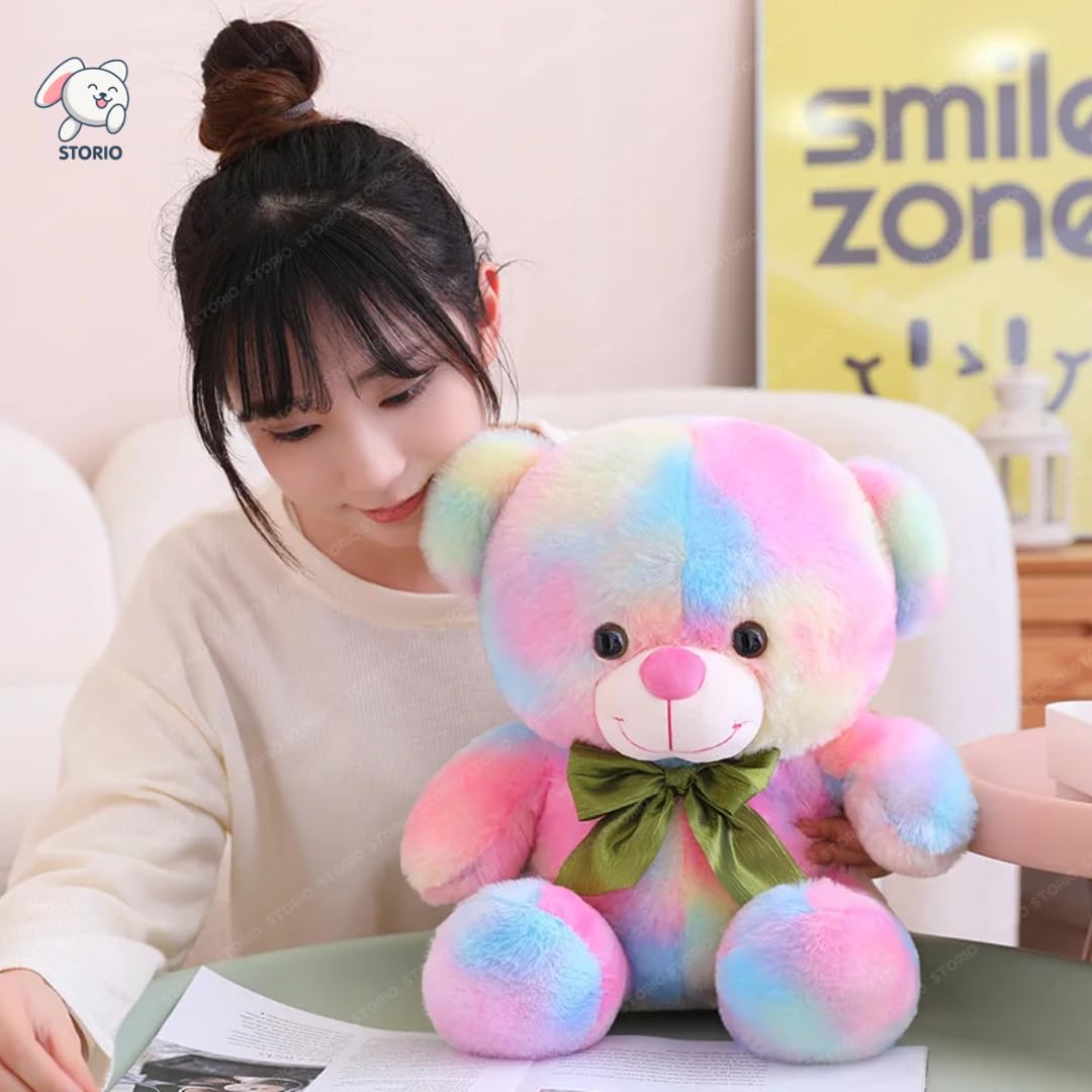 Kidiosy Toy Cute Rainbow Huggable Teddy Bear 30cm – Soft Plushie Gift for Baby Boys & Girls