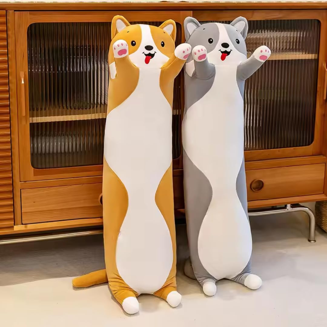 Tosur Plush The Perfect Grey Long Dog Pillow for Cozy Nights, Sweet Dreams & Hug-Ready Comfort