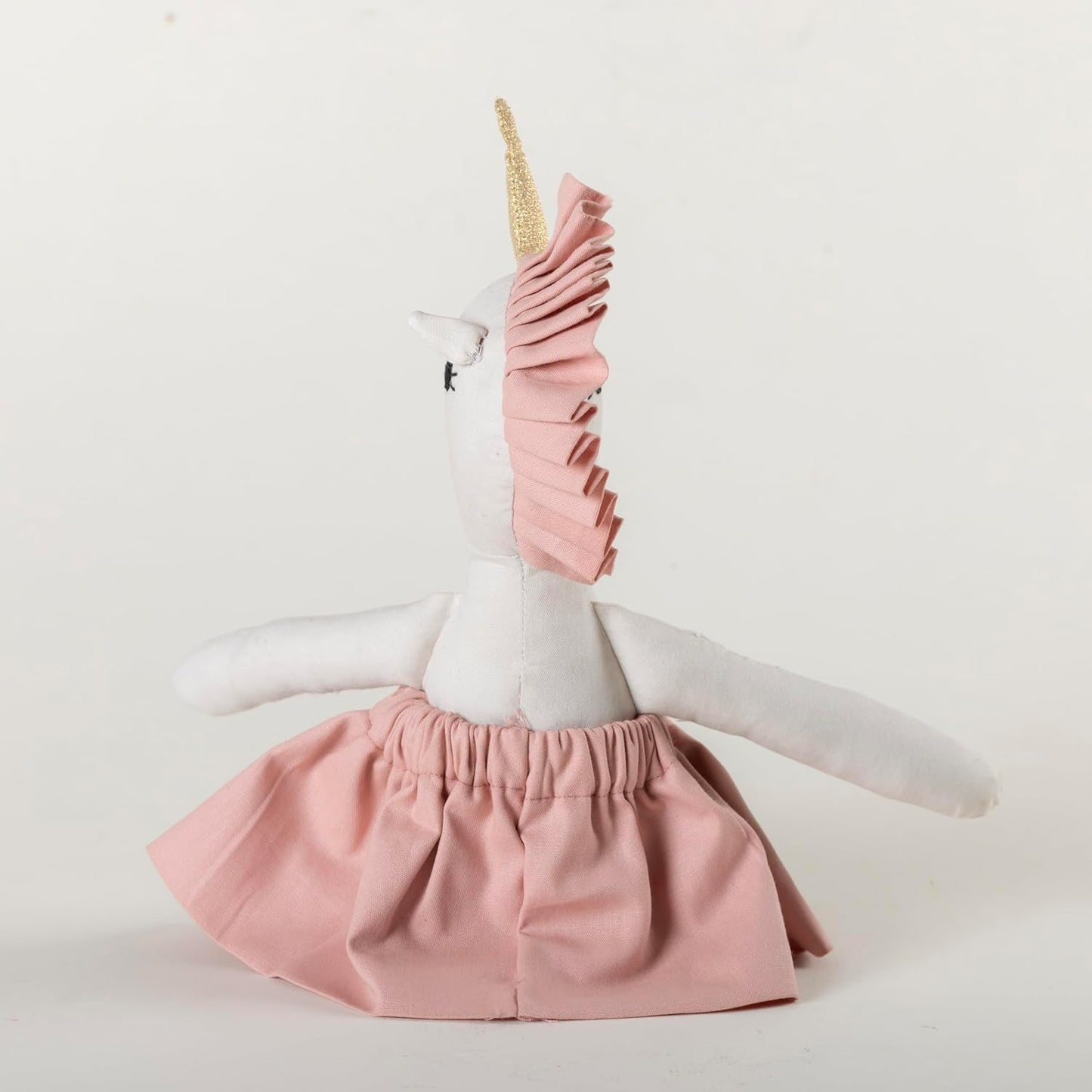 Mysteria Unicorn Plush Doll – Soft Cotton Toy in White with Pink Dress & Golden Horn, Perfect for Kids
