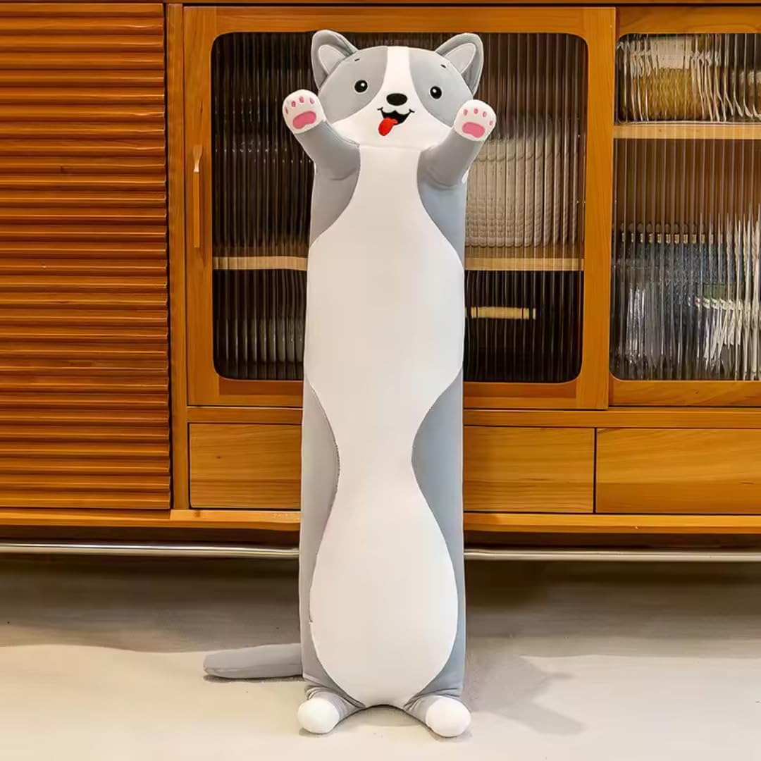 Tosur Plush The Perfect Grey Long Dog Pillow for Cozy Nights, Sweet Dreams & Hug-Ready Comfort