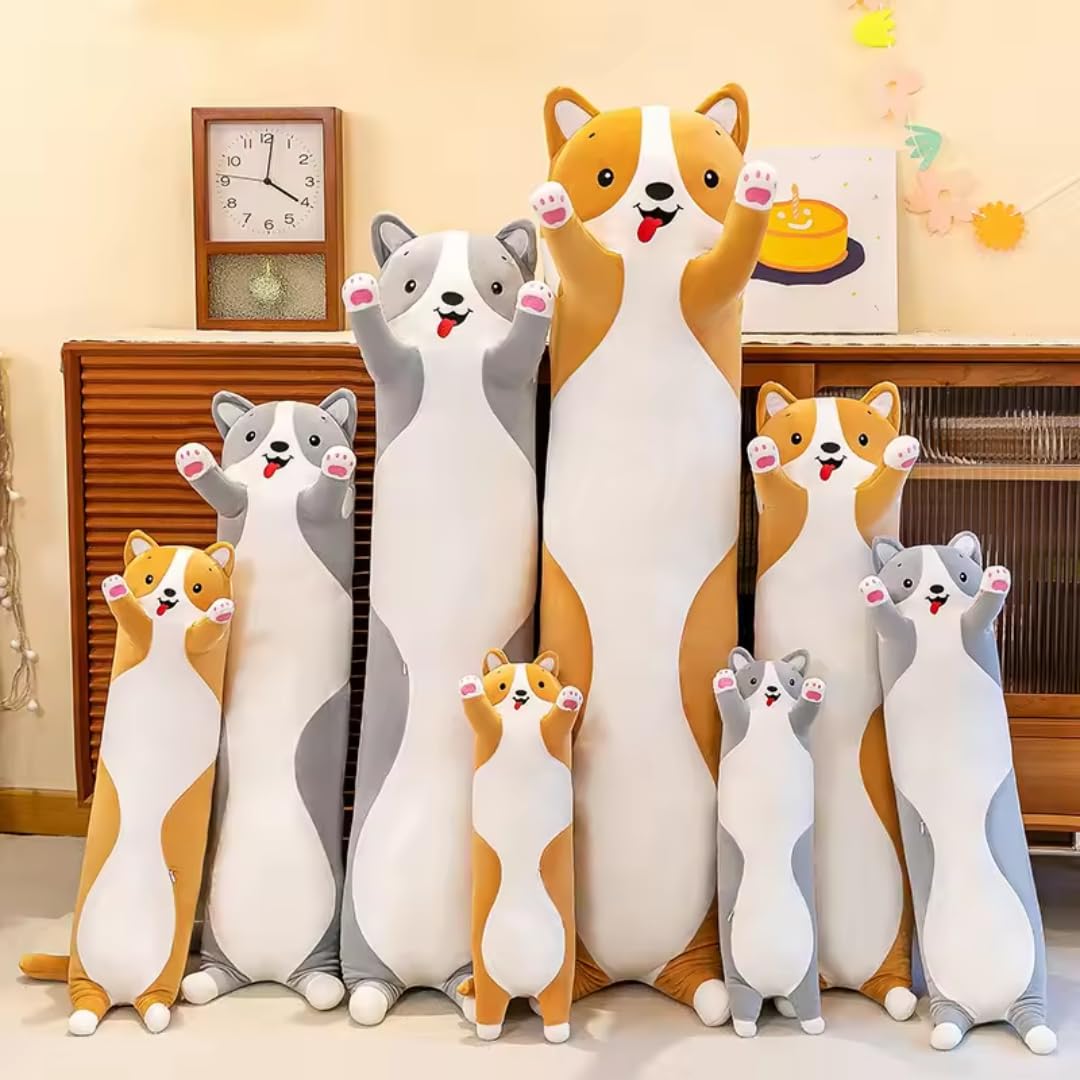 Tosur Plush The Perfect Grey Long Dog Pillow for Cozy Nights, Sweet Dreams & Hug-Ready Comfort