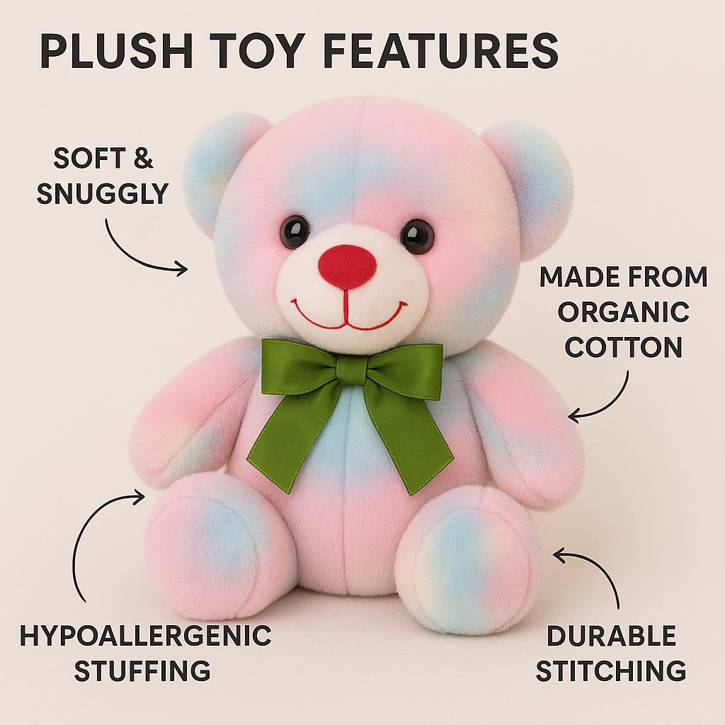 Aurtoa 30cm Rainbow Teddy Bear – Soft, Huggable Toy for Kids Aged 2–5 & Cute Gift for Baby or Her          Ask ChatGPT