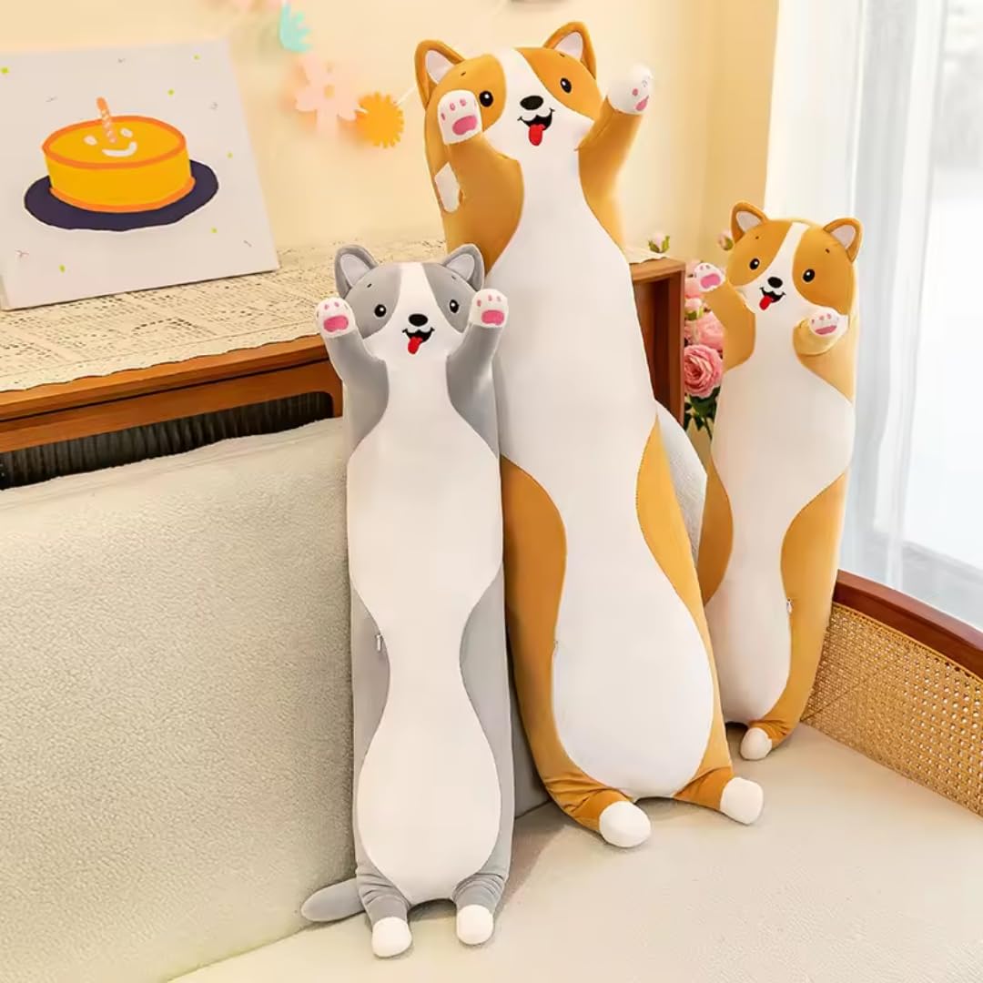 Tosur Plush The Perfect Grey Long Dog Pillow for Cozy Nights, Sweet Dreams & Hug-Ready Comfort