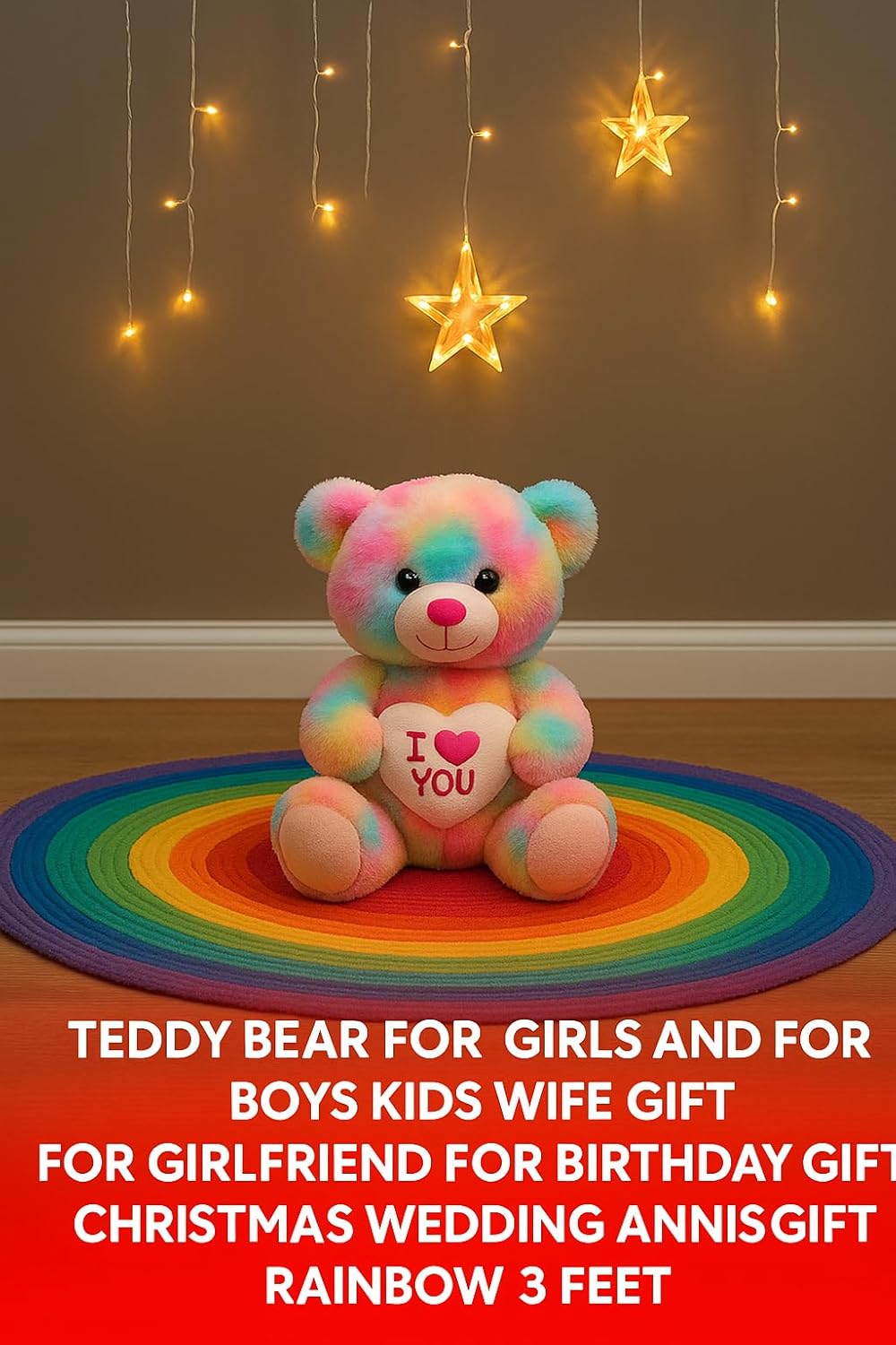 Snuggleo Cute Rainbow Teddy Bear with Heart – Soft, Huggable Plush Toy for Kids & Special Occasions