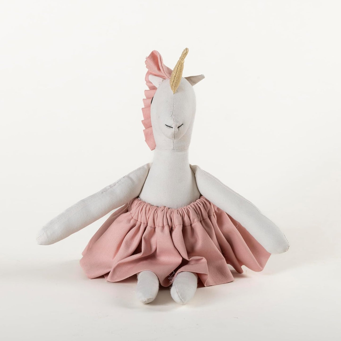 Mysteria Unicorn Plush Doll – Soft Cotton Toy in White with Pink Dress & Golden Horn, Perfect for Kids