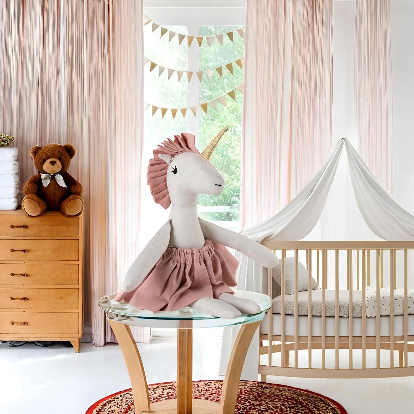 Mysteria Unicorn Plush Doll – Soft Cotton Toy in White with Pink Dress & Golden Horn, Perfect for Kids