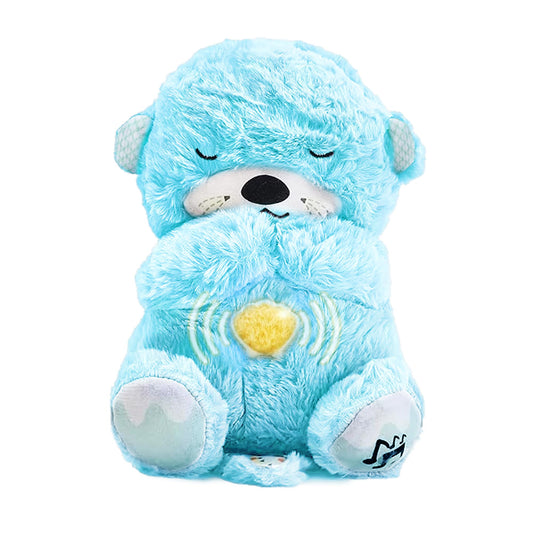 Kidorra Breathing Teddy Bear with Music & Lights – Soft Sensory Toy for Newborns, Light Blue