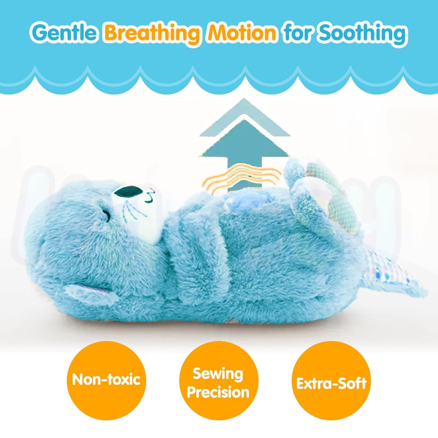 Kidorra Breathing Teddy Bear with Music & Lights – Soft Sensory Toy for Newborns, Light Blue