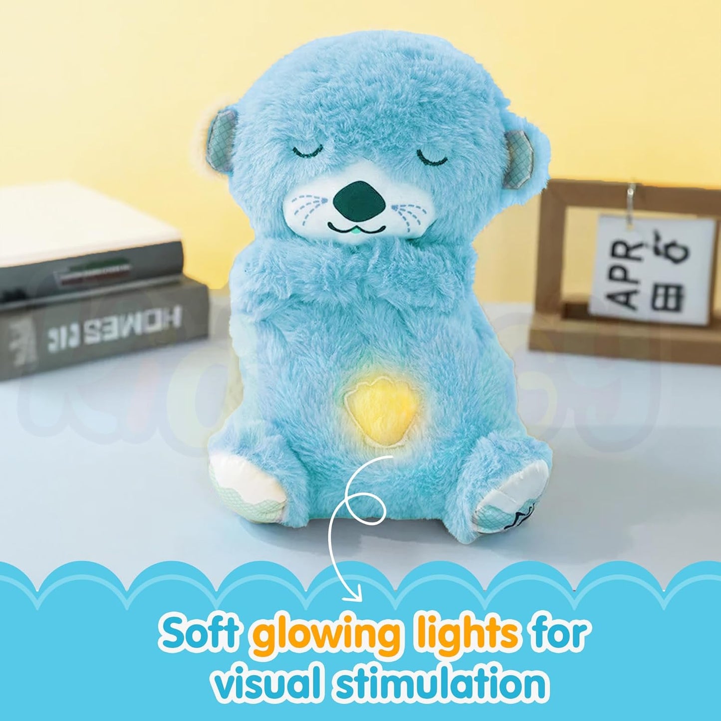 Kidorra Breathing Teddy Bear with Music & Lights – Soft Sensory Toy for Newborns, Light Blue