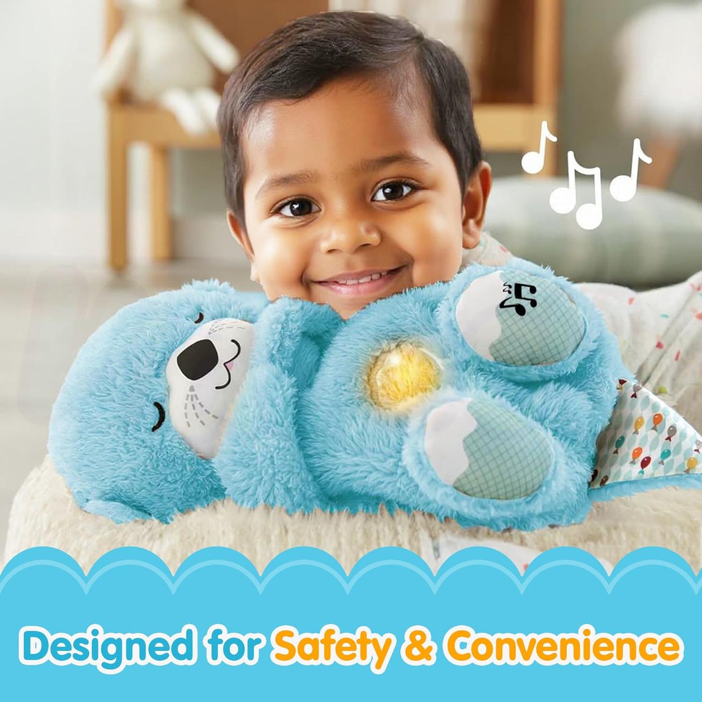 Kidorra Breathing Teddy Bear with Music & Lights – Soft Sensory Toy for Newborns, Light Blue