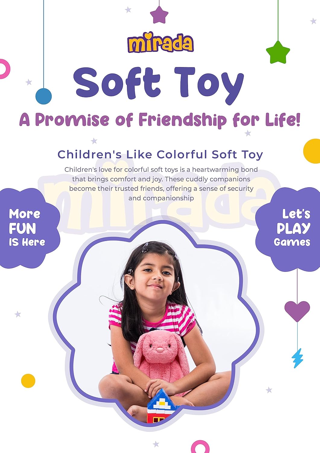 Mivona Coral Bunny Plush Toy for Kids – 35cm Soft Huggable Rabbit with Long Floppy Ears & Cuddly Fur